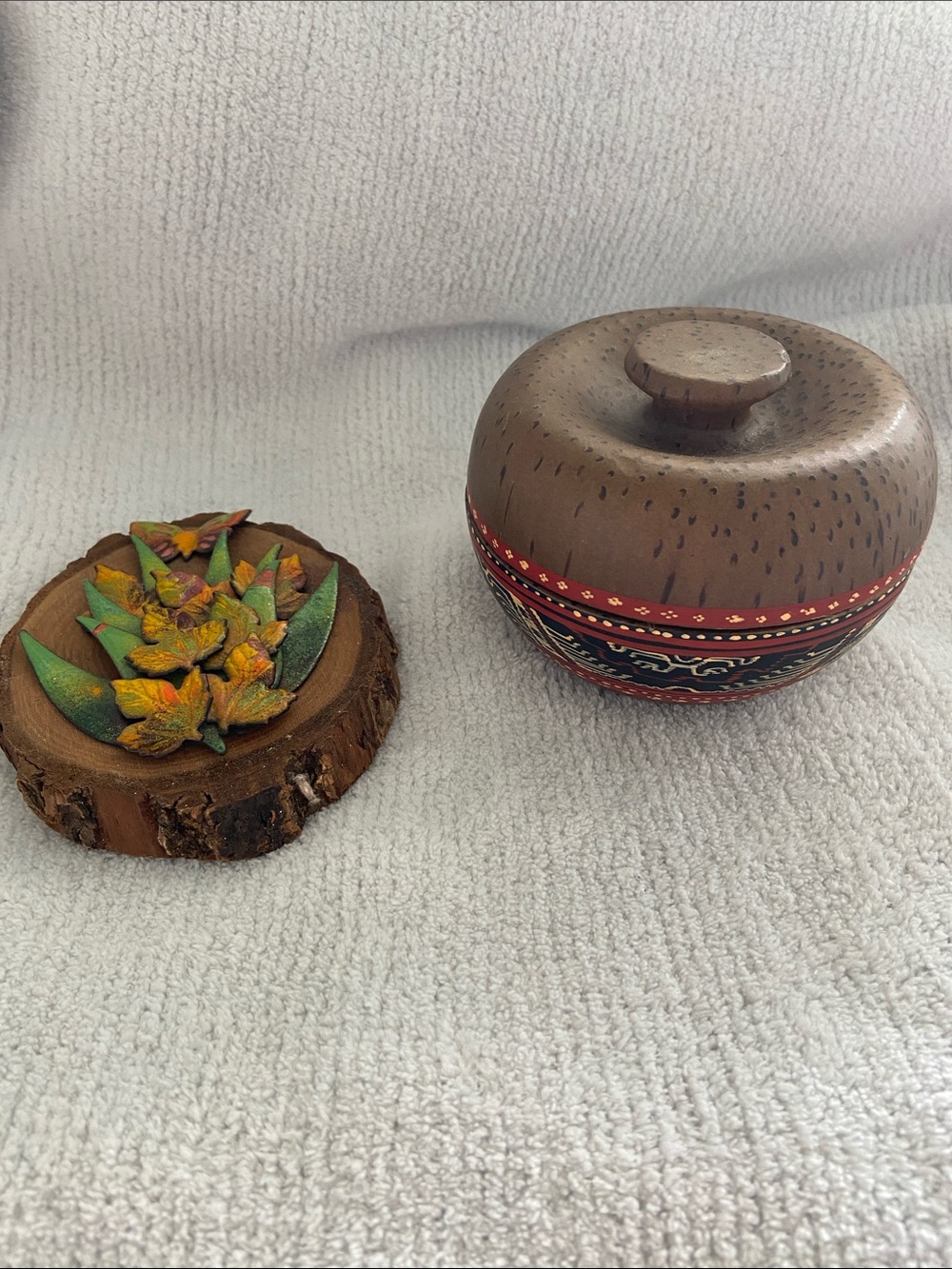 Handcrafted Brown Decorative Wooden Trinket Box with Red Accent
